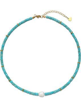 Boho Gemstone Beaded Necklace with Freshwater Pearls & 14K Gold Clasp - Summer